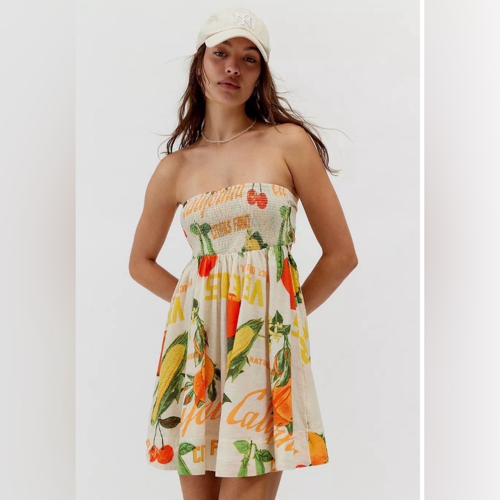 BDG Aurora Patchwork Smocked Strapless Mini Dress Size M